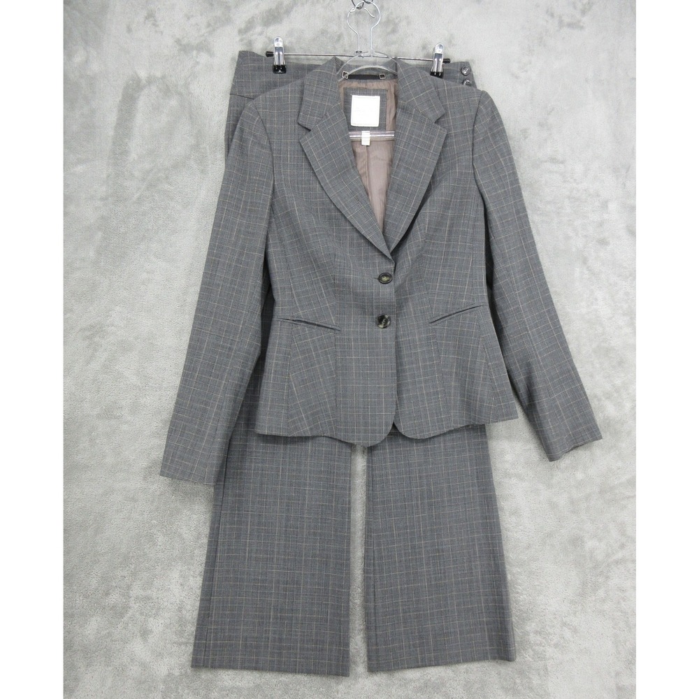 The Limited Pant Suit Women Size 6 Plaid Perfect Travel Wool Blend Blazer Gray